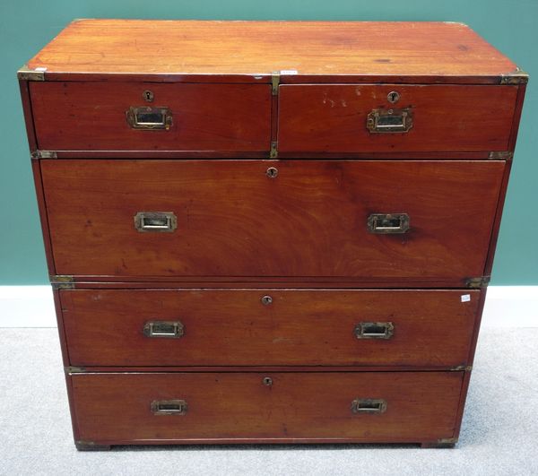 A 19th century mahogany two part campaign chest of two short and three long graduated drawers, 97cm wide.