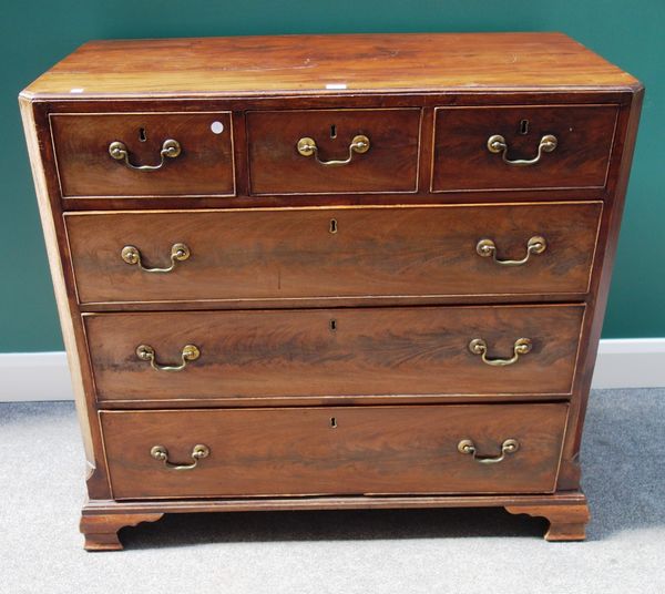 A George III mahogany chest of three short over three long drawers, on ogee bracket feet, 105cm wide.