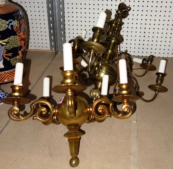 Three 18th century style brass chandeliers (3).