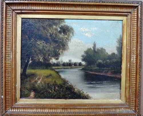 Albert Gilbert (19th century), Hereford Cathedral from Putson, oil on canvas;an oil of sheep and poultry.(2)