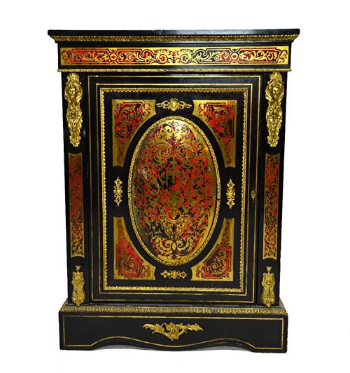 A 19th century gilt metal mounted ebonised boulle side cabinet with single door, on plinth base, 82cm wide.  Illustrated