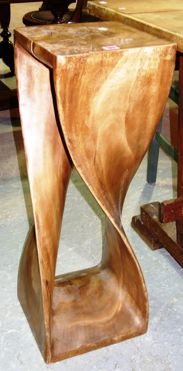 A 20th century hardwood spiral twist display pedestal.