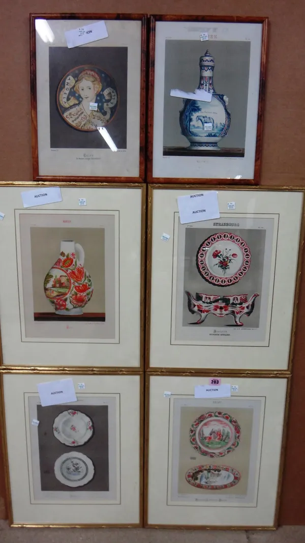 A group of six chromolithographic prints of ceramic designs.(6)