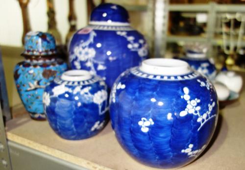 A group of ceramics, mainly Oriental, comprising; a quantity of blue and white ginger jars, a pair cloisonne decorated lidded vases and sundry, (qty).