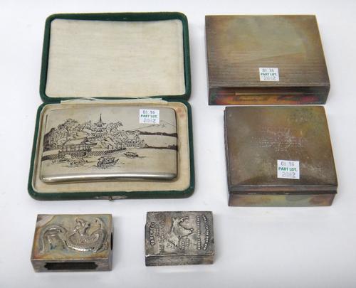 A silver square table cigarette box, wooden lined within, Birmingham 1926, a Sterling rectangular table cigarette box, wooden lined within, the exteri