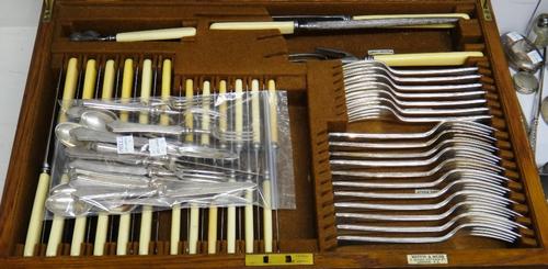 A Mappin & Webb Princes plate canteen of table flatware for twelve place settings, comprising; twelve dessert spoons, six tablespoons, twelve soup spo