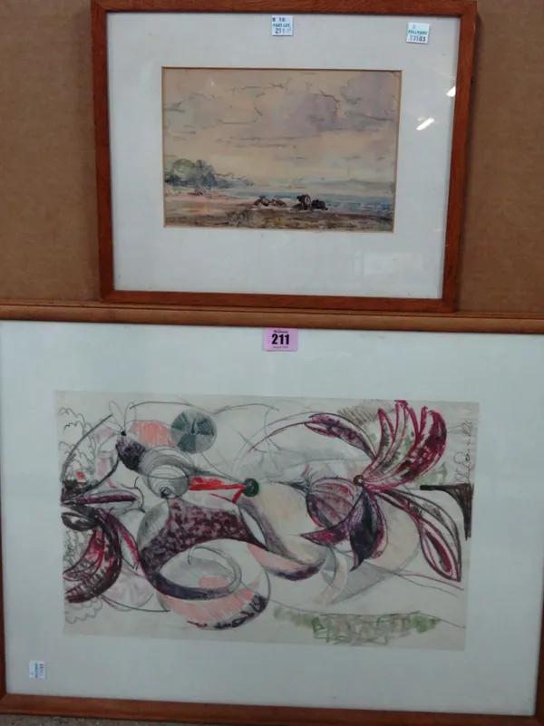 Stuart Somerville (1908-1983), Abstract; Landscape, one pastel, one watercolour, both signed, one dated '66, the larger 40cm x 25.5cm.(2) DDS