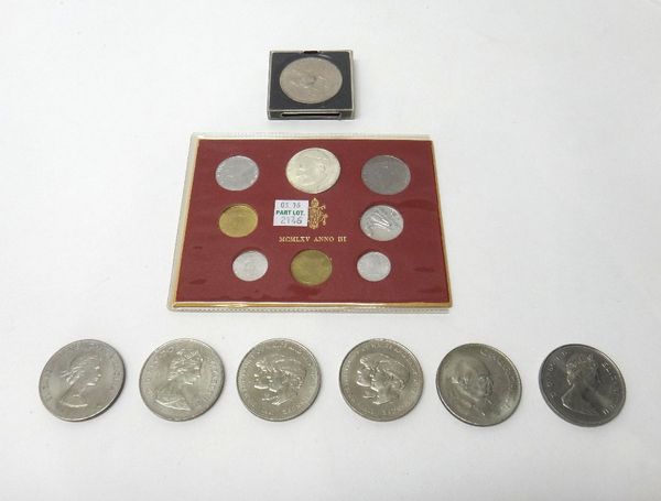 A Victoria old head half sovereign 1900, a 1953 crown, six further Elizabeth II crowns, a Vatican eight coin specimen set, a U.S.A Morgan dollar 1878