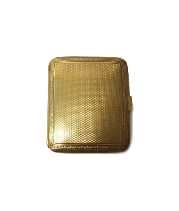 A 9ct gold rectangular cigarette case, by Mappin & Webb, the exterior with engine turned decoration, within engraved borders, the hallmark rubbed, gro