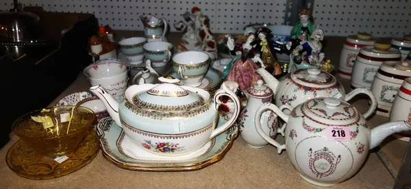 A quantity of 18th century and later ceramics including tea bowls, saucers, Hammersley part tea set Staffordshire figures and sundry.