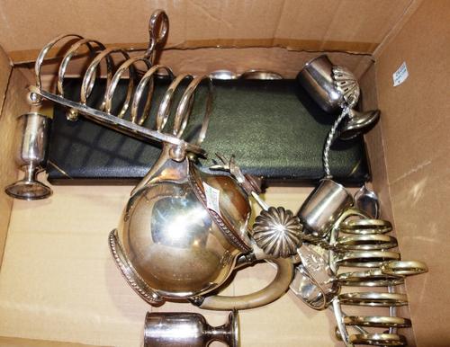 A quantity of silver and plate to include tea pot, heart shaped pot and cover, spoon etc.