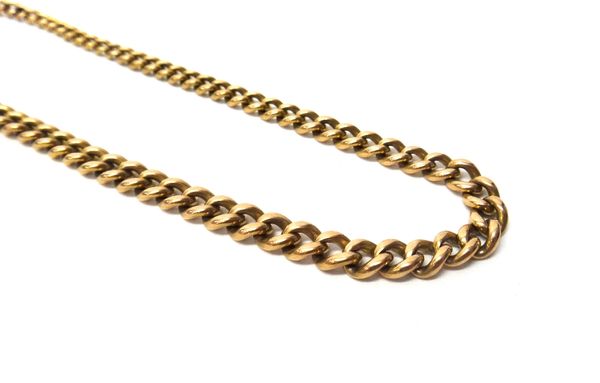 A 9ct gold graduated curb link watch Albert chain, converted for wear as a necklace, with a gold boltring clasp, gross weight 22.8 gms.