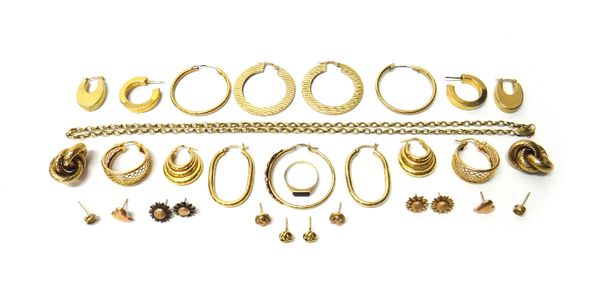 Three pairs of Clogau Welsh 9ct gold earstuds, in a variety of designs, ten further pairs of 9ct gold earrings and studs, one odd earring, a pair of s