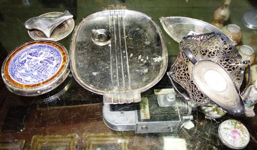 A small lozenge shape silver tray and a quantity of silver plate including trays and sundry.