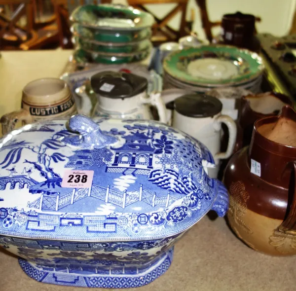 A quantity of ceramics including Jasperware dressing table tray, Doulton jugs, Victorian part service and sundry.