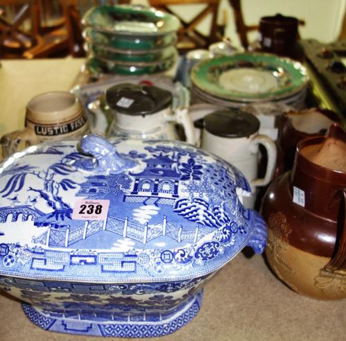 A quantity of ceramics including Jasperware dressing table tray, Doulton jugs, Victorian part service and sundry.