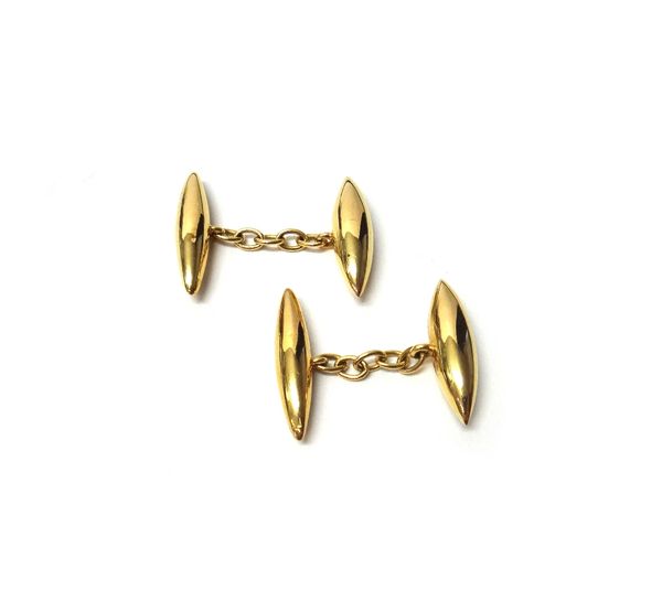 A pair of 18ct gold 'torpedo' plain cufflinks, combined gross weight 6.2 gms, with a case.