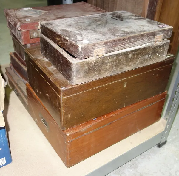 A group of 19th century and later wooden, metal and leather boxes.
