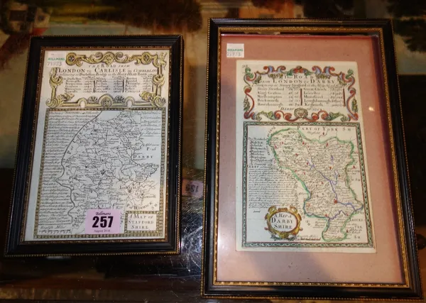 OWEN / BOWEN -  A Map of Derbyshire  and A Map of Staffordshire. 18 x 12 cms. each; hand-coloured; with engraved text on both, showing road details &