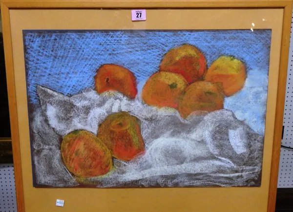 British School (20th century), Still life of fruit, pastel.