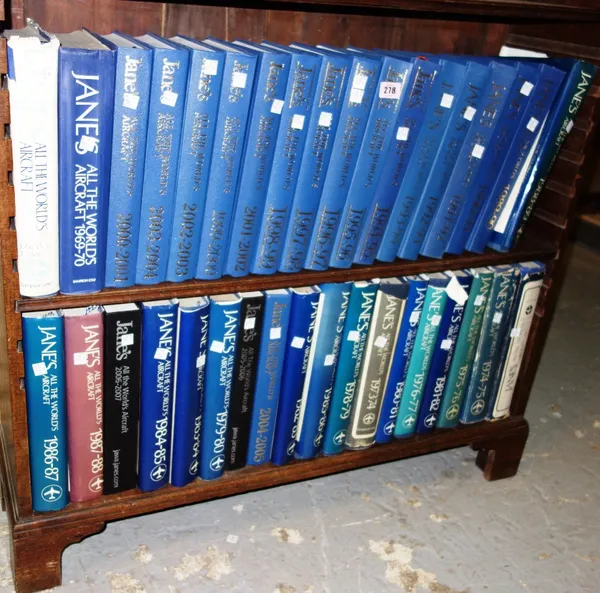 A quantity of 'Janes', All the worlds aircraft reference books, to include volumes from the 1970's-  2000's. (qty)