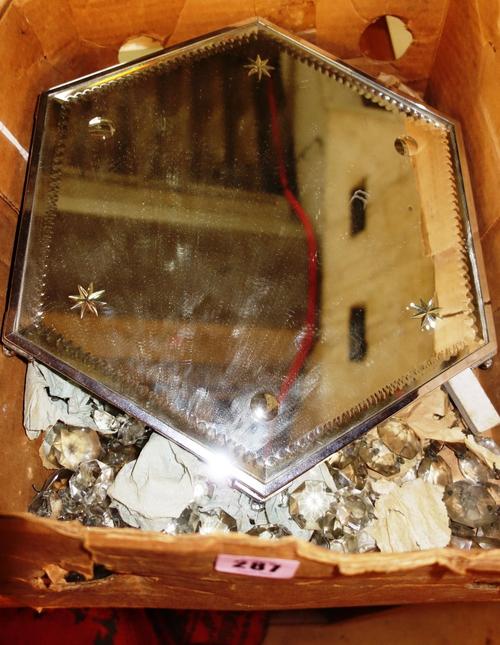 A 20th century etched and mirrored hexagonal glass tray together with a large quantity of glass drops.