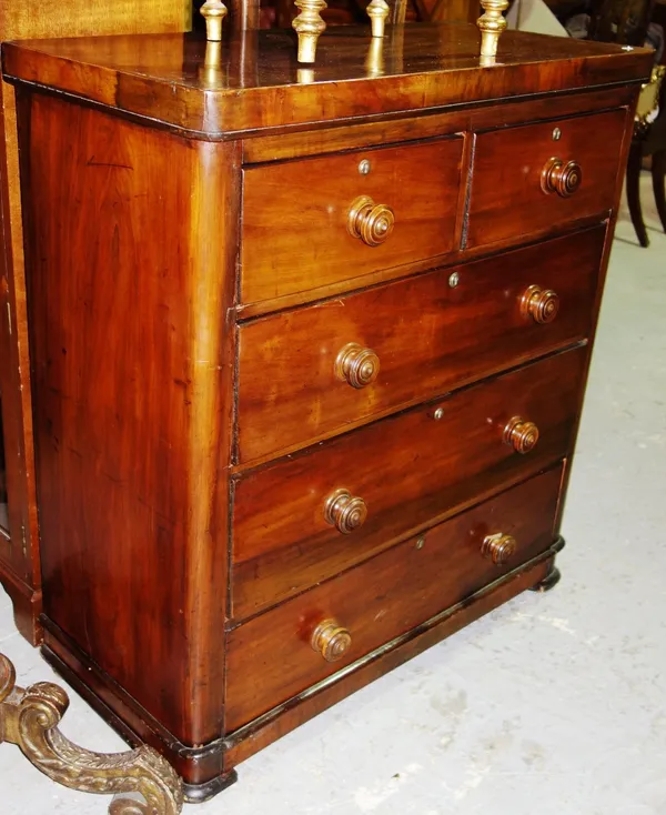 A Victorian mahogany chest of two short and three long drawers, 96cm.