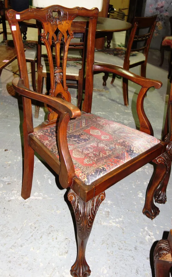 A set of eight mahogany dining chairs with drop in seats, to include two carvers. (8)