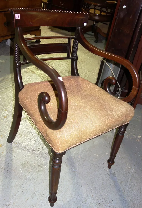 A Regency mahogany open armchair.