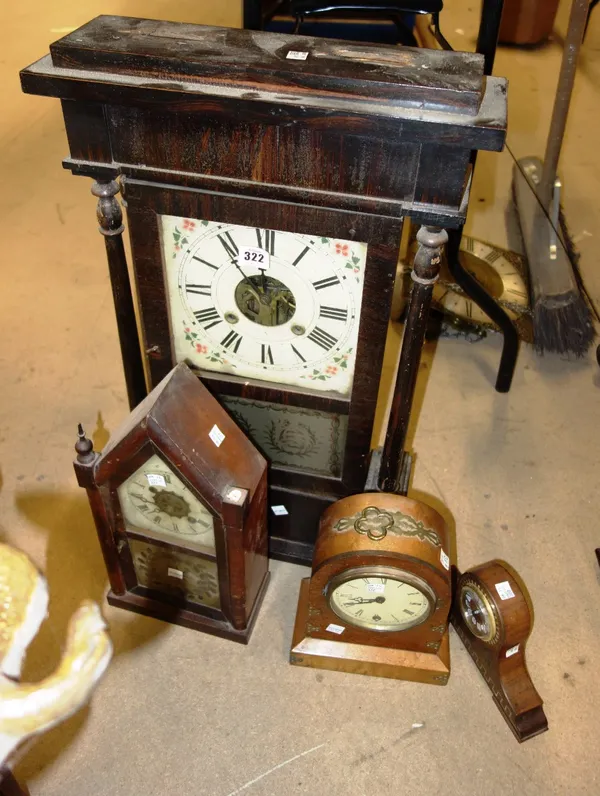 A 19th century American rosewood wall clock and three other clocks (4)