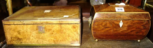 A 19th century rosewood tea caddy and a walnut jewellery box.