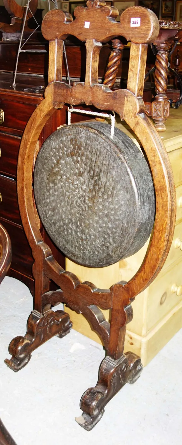 A large oak framed gong.