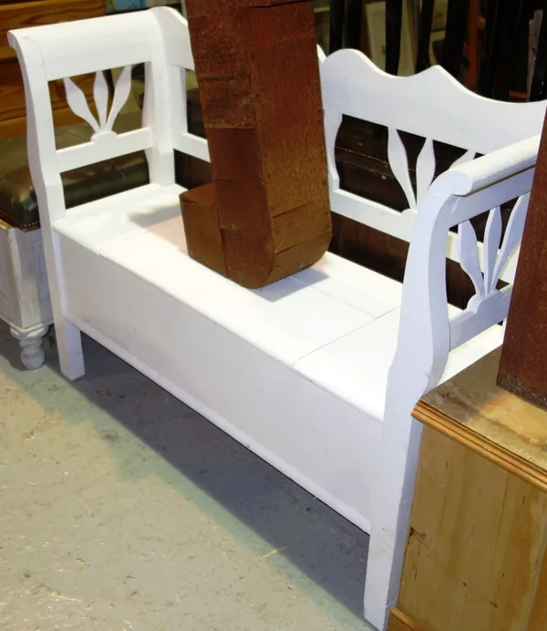 A Scandinavian white painted window box seat, 115cm.