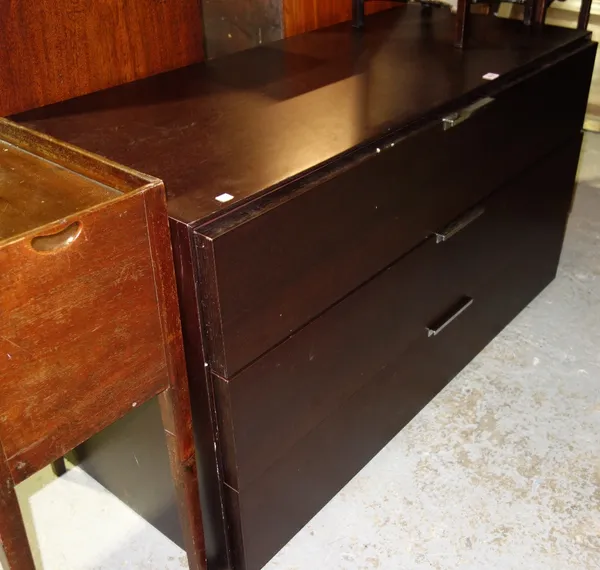 A second half of the 20th century hardwood veneered three drawer chest, the chrome handle stamped 'MADE IN ITALY, MOO.DEP', 132cm wide.