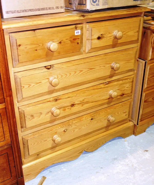 A modern pine chest of two short and three long drawers, 90cm.