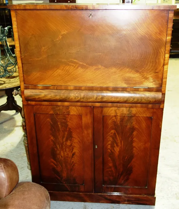 A 19th century mahogany writing cabinet, the fall front enclosing a fitted interior, 81.5cm.  3
