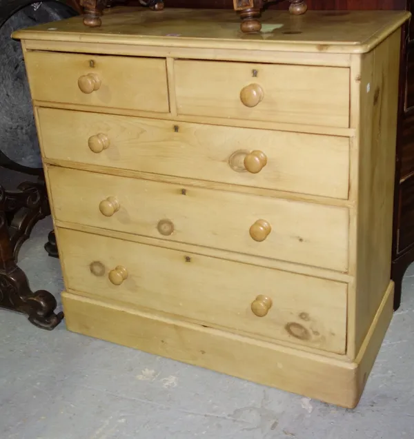 A 19th century pine chest of two short and three long drawers, 85cm.
