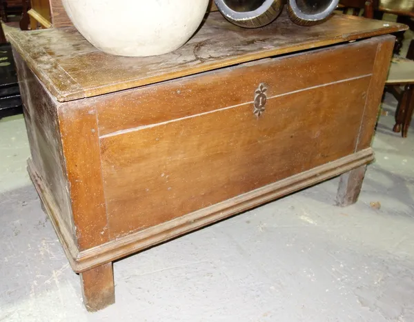 An 18th century and later fruitwood coffer, 130cm wide.