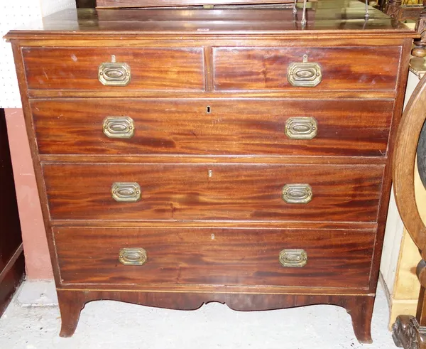 A George III mahogany chest of two short and three long graduated drawers, on splayed bracket feet, 111cm wide.