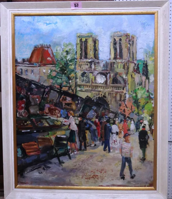 Wyser (20th century), Market stalls near Notre Dame, oil on canvas, signed.