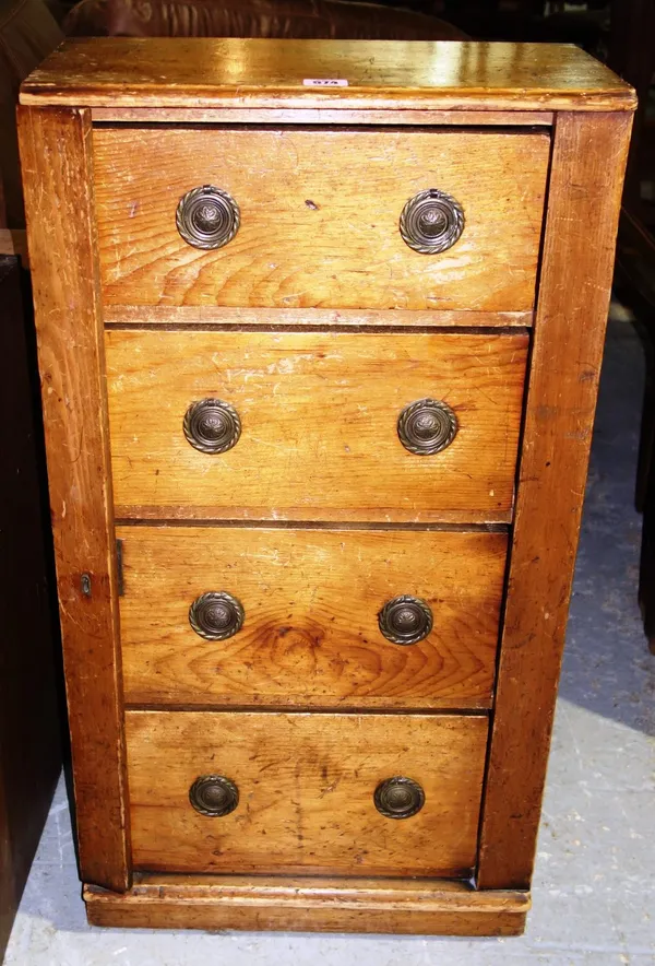 A 19th century pine four drawer Wellington chest, 43cm wide.  54