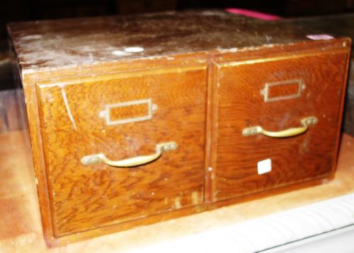 An early 20th century two drawer oak filing cabinet, 45cm wide.