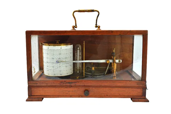 An oak cased barograph compendium by M. P. Galloway Ltd, Leith, 'Mark II', with additional thermometer and frieze drawer, 35.5cm wide.  35  Illustrate