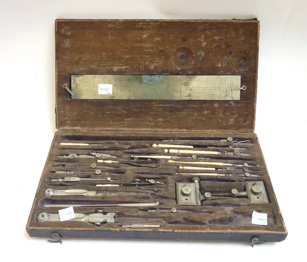 A French Universal Camera Lucida 'Chambre Claire Universelle', nickel plated, in a fitted case, together with a Swiss cased set of drawing instruments