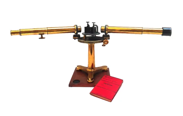 A John Browning multi-prism spectroscope, English, circa 1880, signed 'John Browning, London', with collimator, microscope on a circular platform, tap