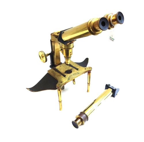 A J. Swift and Son binocular compound dissecting microscope, English, circa 1900, signed 'J Swift and Sons, London', with binocular and monocular tube