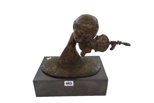 Doreen Kern (British, 20th century), two bronzes; 'Violinist', limited edition 2/12 and 'French Horn', limited edition 1/12, each signed and raised on