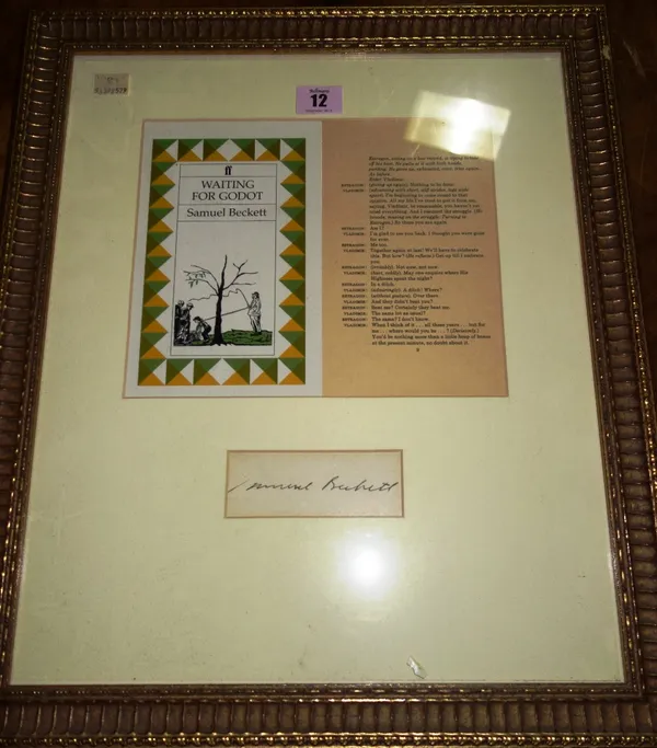 A framed and glazed book cover of Samuel Beckett's 'Waiting For Godot' signed by the author. All potential purchasers should satisfy themselves with a