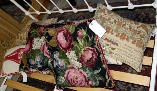 A quantity of 20th century needlework with other examples and cushions. (qty)  L5