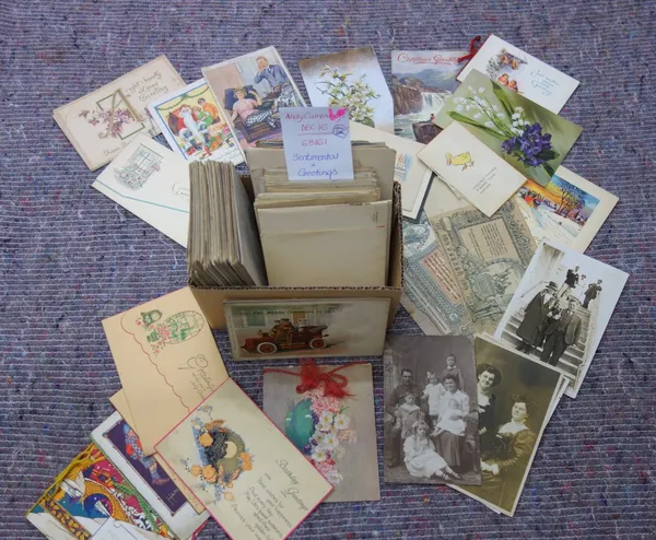 POSTCARDS - Sentimental, Greetings & Humour, approx. 150;  sold with 3 old Russian banknotes.